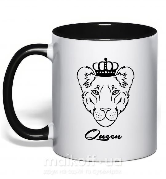 Чашка с цветной ручкой Львица королева Queen Черный фото
