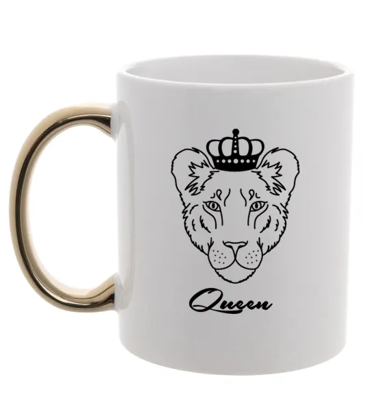 Чашка з кольоровою ручкою Левиця королева Queen Золото фото