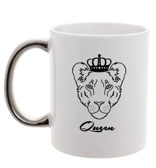 Чашка з кольоровою ручкою Левиця королева Queen Срібло фото