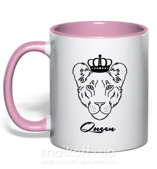 Чашка з кольоровою ручкою Львица королева Queen Ніжно рожевий фото