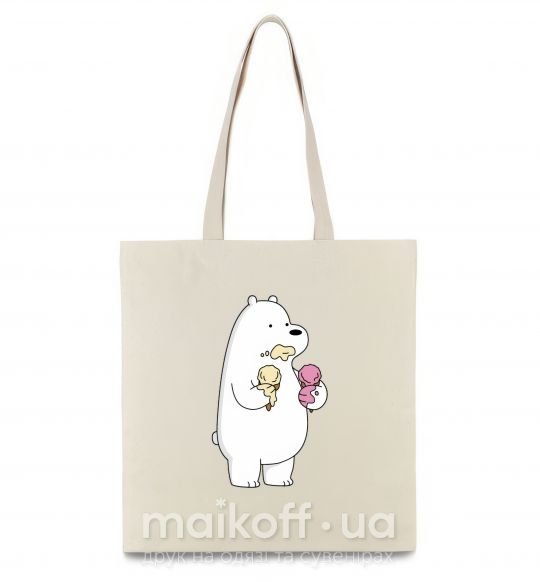 Эко-сумка Мы обычные медведи белый мишка мороженое Бежевый фото