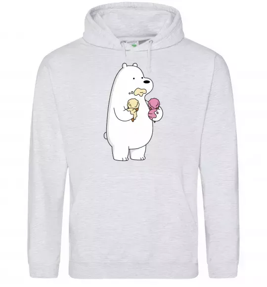 Мужская толстовка (худи) Білий ведмідь з морозивом Серый меланж фото