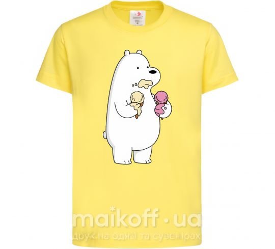 Дитяча футболка Мы обычные медведи белый мишка мороженое Лимонний фото