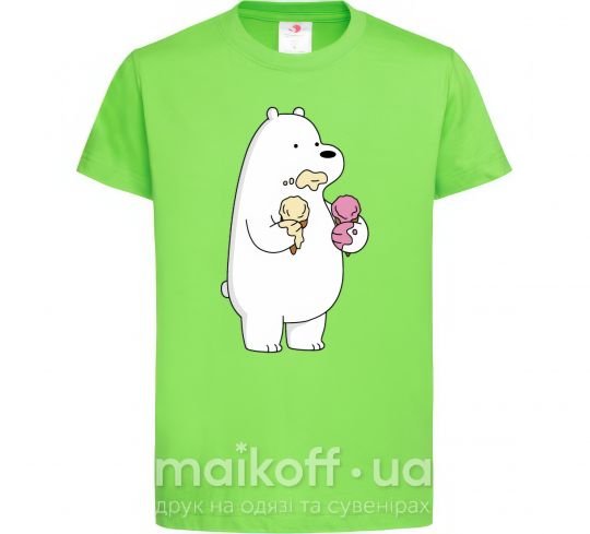 Дитяча футболка Мы обычные медведи белый мишка мороженое Лаймовий фото