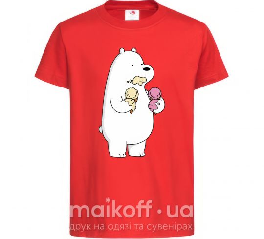 Детская футболка Мы обычные медведи белый мишка мороженое Красный фото