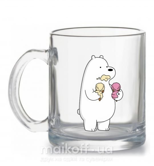Чашка скляна Мы обычные медведи белый мишка мороженое Прозорий фото