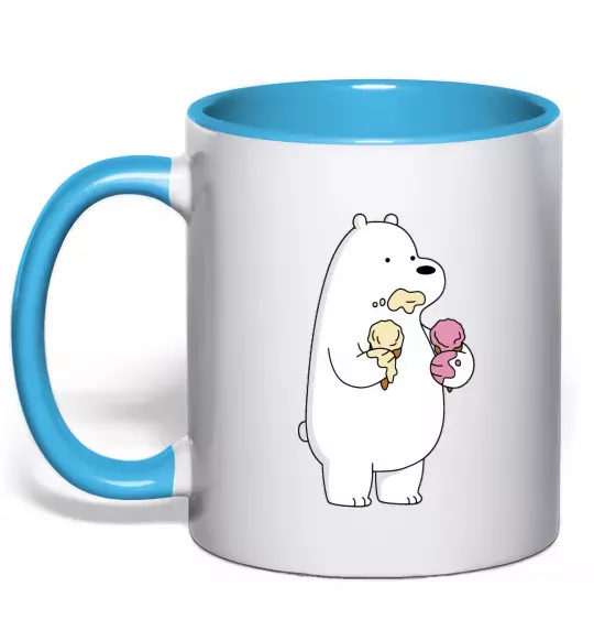 Чашка с цветной ручкой Білий ведмідь з морозивом Голубой фото