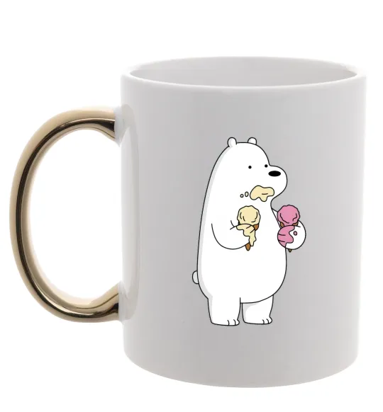 Чашка с цветной ручкой Білий ведмідь з морозивом Золото фото