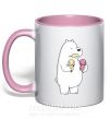 Чашка з кольоровою ручкою Мы обычные медведи белый мишка мороженое Ніжно рожевий фото