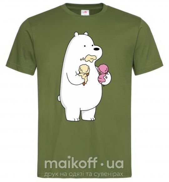 Мужская футболка Мы обычные медведи белый мишка мороженое Оливковый фото