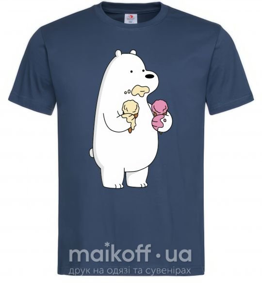 Мужская футболка Мы обычные медведи белый мишка мороженое Темно-синий фото