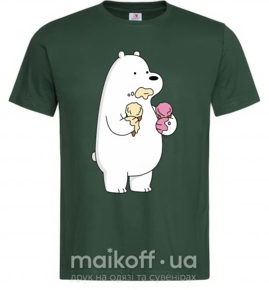 Мужская футболка Мы обычные медведи белый мишка мороженое Темно-зеленый фото