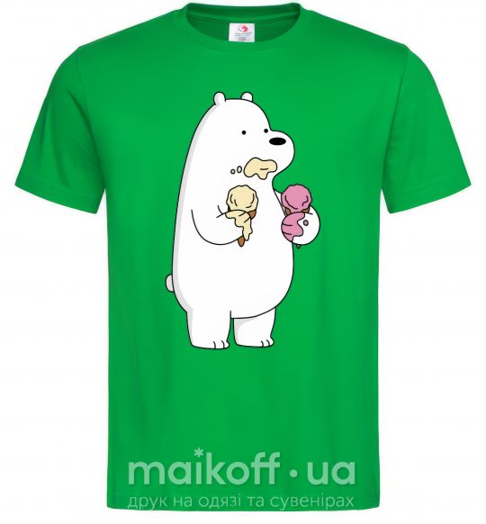 Мужская футболка Мы обычные медведи белый мишка мороженое Зеленый фото