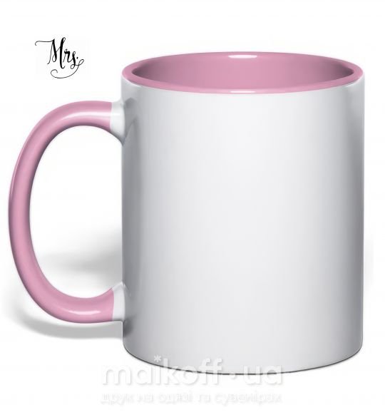Чашка с цветной ручкой Парные mrs вензель Нежно розовый фото