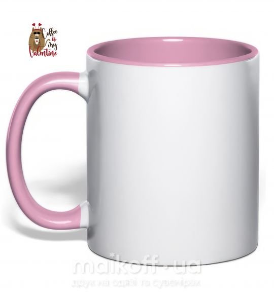 Чашка з кольоровою ручкою Coffe is my valentine Ніжно рожевий фото