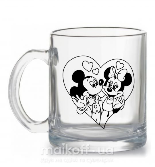 Чашка стеклянная Микки Маус влюблен чб Прозрачный фото