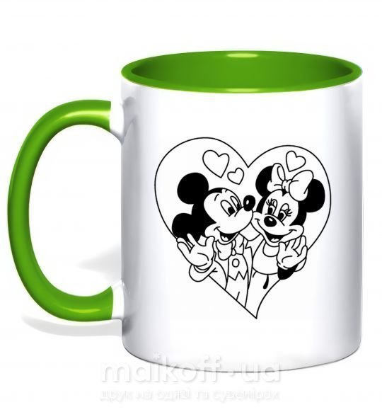 Чашка с цветной ручкой Микки Маус влюблен чб Зеленый фото