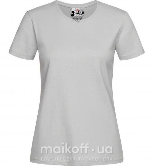 Женская футболка Микки Маус влюблен чб Серый фото