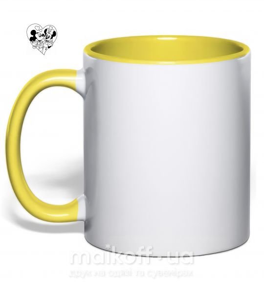 Чашка с цветной ручкой Микки Маус влюблен чб Солнечно желтый фото