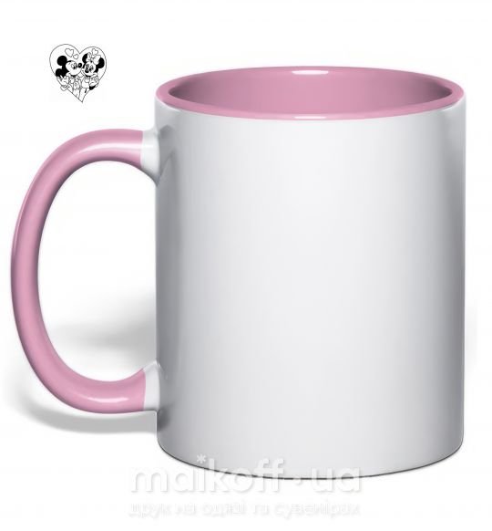 Чашка с цветной ручкой Микки Маус влюблен чб Нежно розовый фото