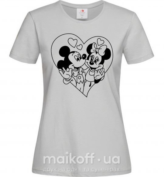 Женская футболка Микки Маус влюблен чб Серый фото