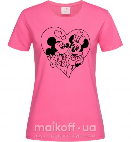 Жіноча футболка Микки Маус влюблен чб Яскраво-рожевий фото