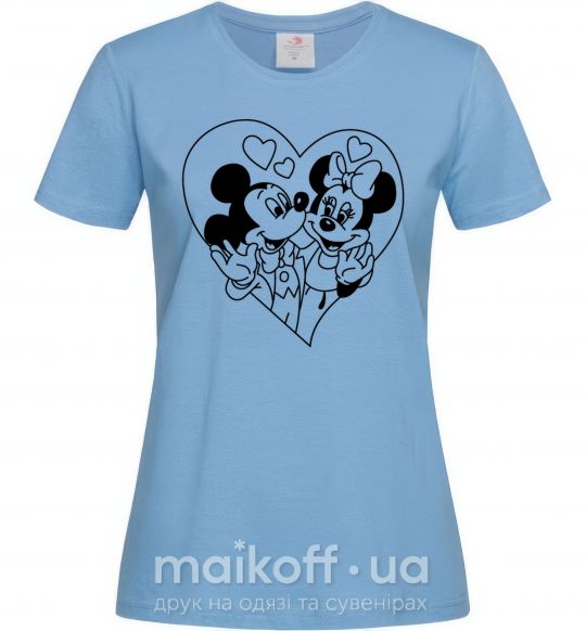 Женская футболка Микки Маус влюблен чб Голубой фото