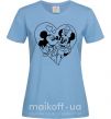 Женская футболка Микки Маус влюблен чб Голубой фото