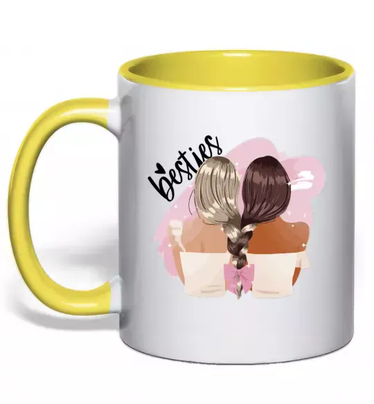 Чашка с цветной ручкой Besties подружки Солнечно желтый фото