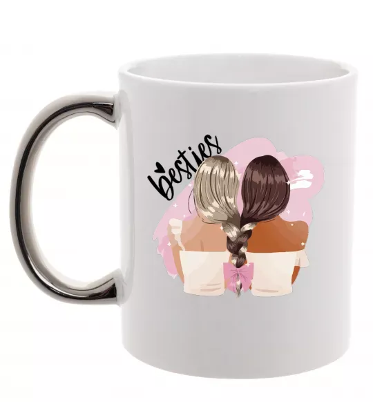 Чашка с цветной ручкой Besties подружки Серебро фото