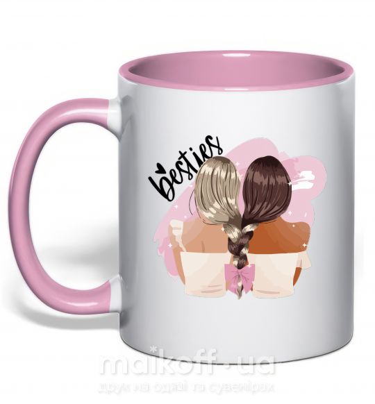 Чашка з кольоровою ручкою Besties подружки Ніжно рожевий фото