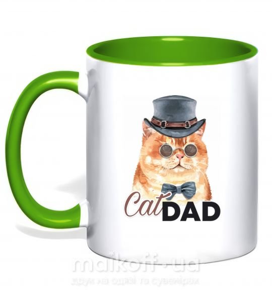 Чашка з кольоровою ручкою Кот CatDAD Зелений фото