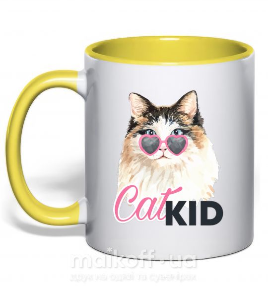 Чашка з кольоровою ручкою Кошечка CatKID Сонячно жовтий фото