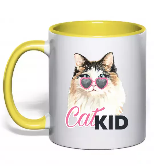 Чашка с цветной ручкой Кошечка CatKID Солнечно желтый фото