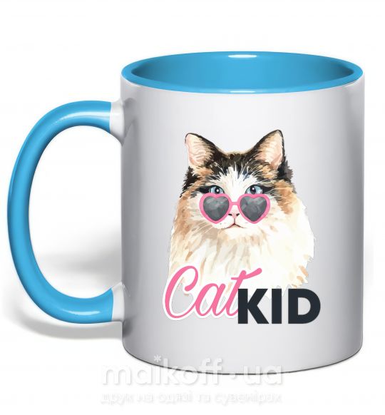 Чашка з кольоровою ручкою Кошечка CatKID Блакитний фото