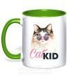 Чашка з кольоровою ручкою Кошечка CatKID Зелений фото