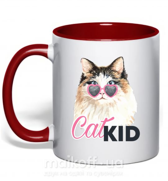 Чашка з кольоровою ручкою Кошечка CatKID Червоний фото