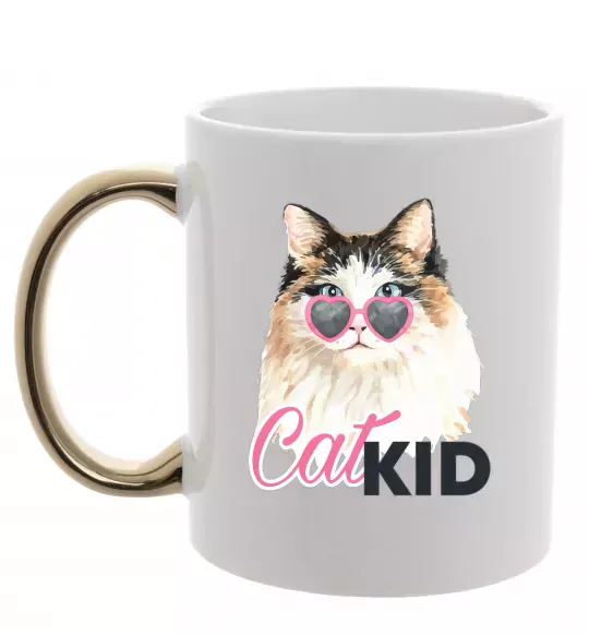 Чашка с цветной ручкой Кошечка CatKID Золото фото