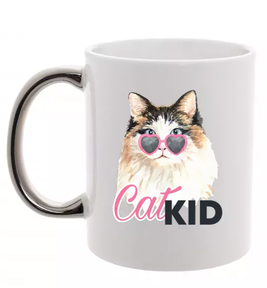 Чашка с цветной ручкой Кошечка CatKID Серебро фото