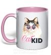 Чашка з кольоровою ручкою Кошечка CatKID Ніжно рожевий фото