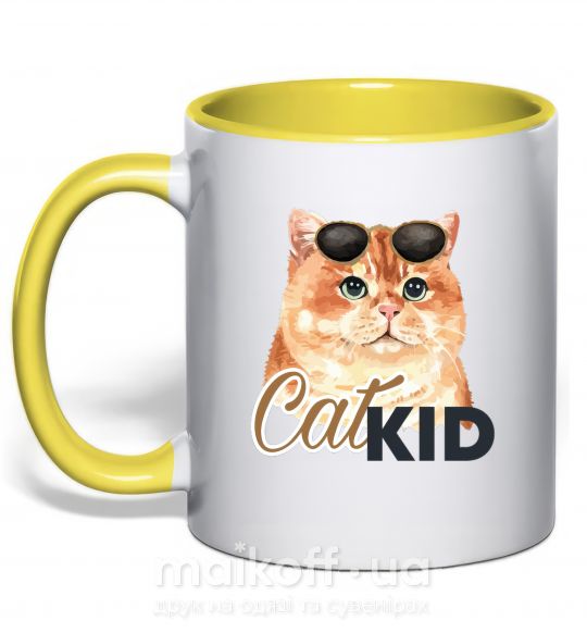 Чашка з кольоровою ручкою Котик CatKID Сонячно жовтий фото