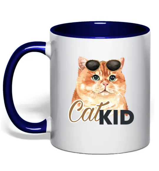 Чашка з кольоровою ручкою Котик CatKID Глибокий темно-синій фото