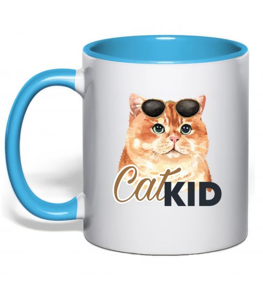 Чашка з кольоровою ручкою Котик CatKID Блакитний фото