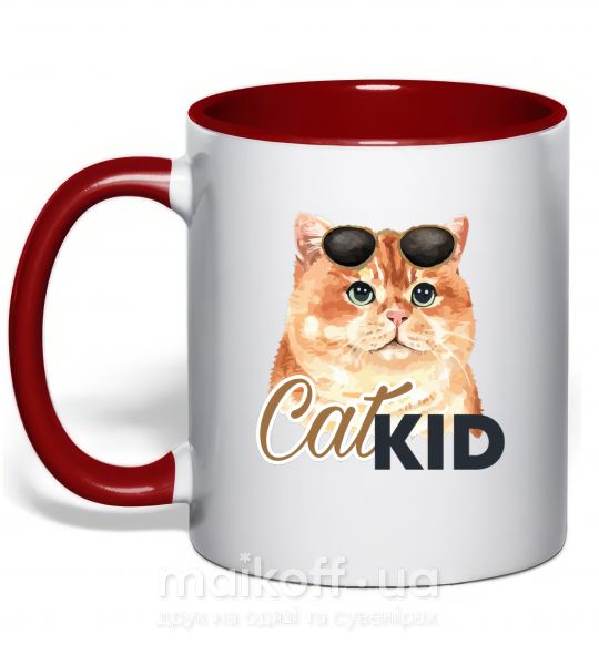 Чашка з кольоровою ручкою Котик CatKID Червоний фото