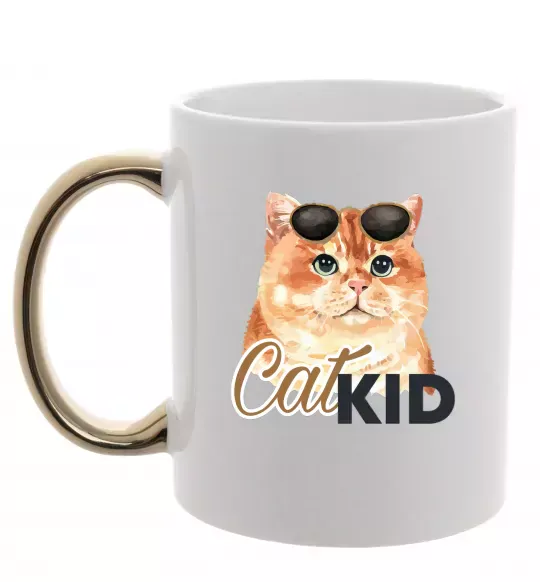 Чашка з кольоровою ручкою Котик CatKID Золото фото
