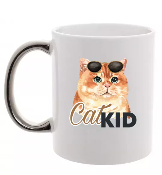 Чашка з кольоровою ручкою Котик CatKID Срібло фото