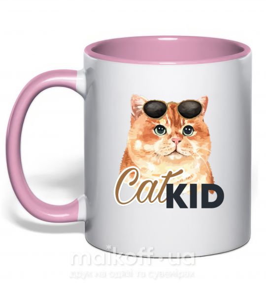 Чашка з кольоровою ручкою Котик CatKID Ніжно рожевий фото