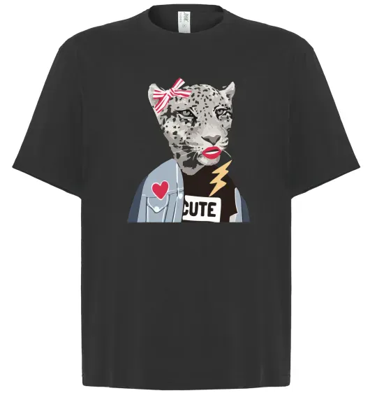 Футболка Оверсайз Леопард мама Черный фото