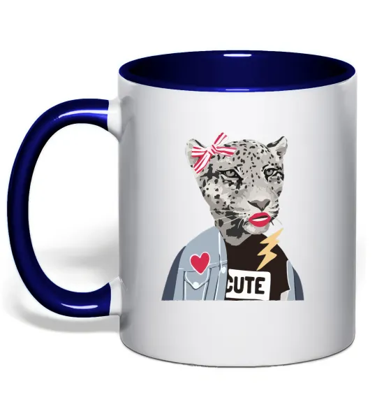 Чашка с цветной ручкой Леопард мама Глубокий темно-синий фото