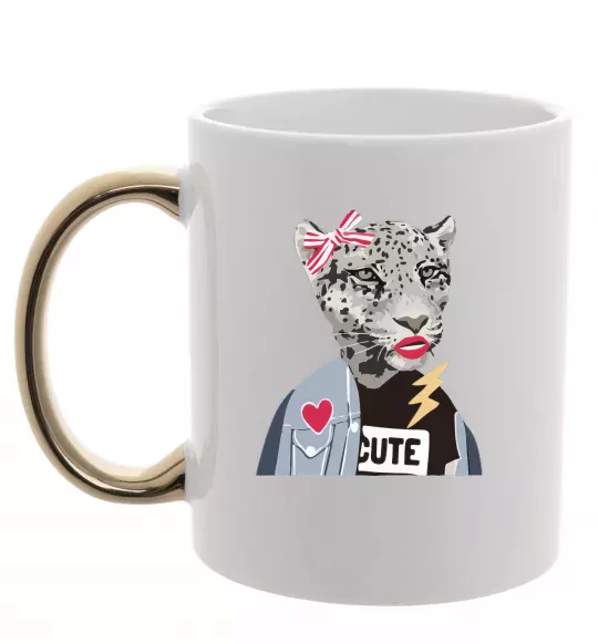 Чашка с цветной ручкой Леопард мама Золото фото